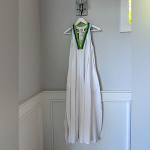 White Maxi Dress with Green and Blue Trim Magaschoni size M